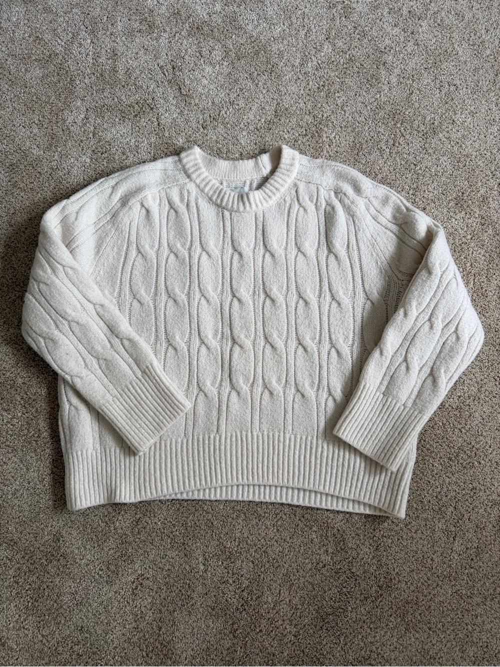 Abercrombie & Fitch Cream Cable Knit Crew Neck Sweater, Sz L